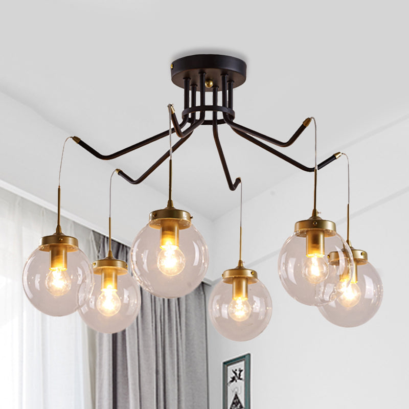 Éclairage de lustre en verre transparent Globe Classic 6/8 lumières Lumières Pendante Éclairage en noir