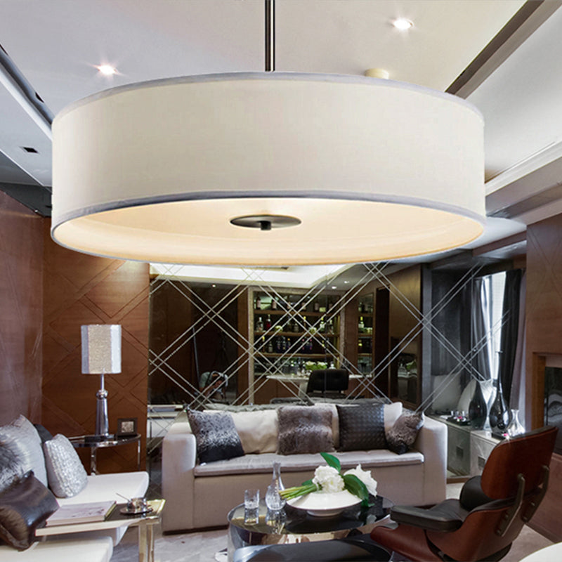 Drum soggiorno semi -monte illuminazione tessuto tradizionale 4 luci a soffitto bianco, 16 "/19.5" /23,5 "