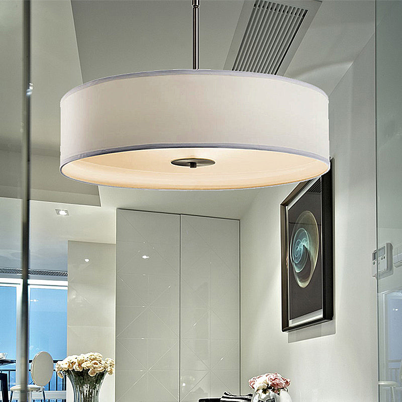 Drum Living Room Semi Mount Lighting Traditional Fabric 4 Lights White Ceiling Light Fixture, 16"/19.5"/23.5" Wide