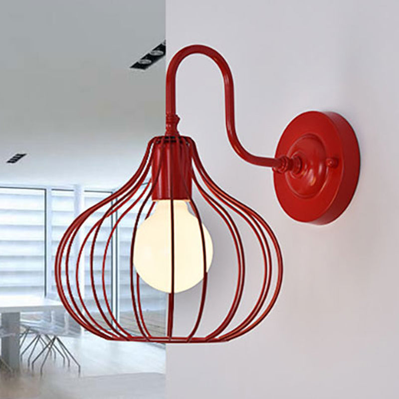 1 Light Onion Wall Sconce Lighting Loft Style Black/White Metallic Mini Wall Lighting with Gooseneck Arm for Bedroom