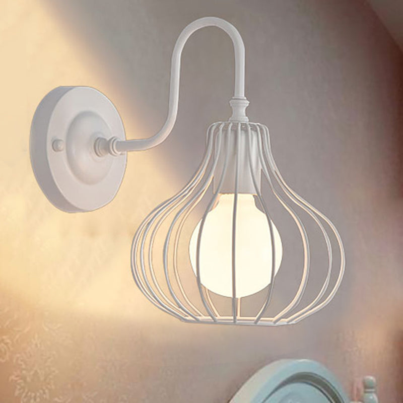 1 Light Onion Wall Sconce Lighting Loft Style Black/White Metallic Mini Wall Lighting with Gooseneck Arm for Bedroom