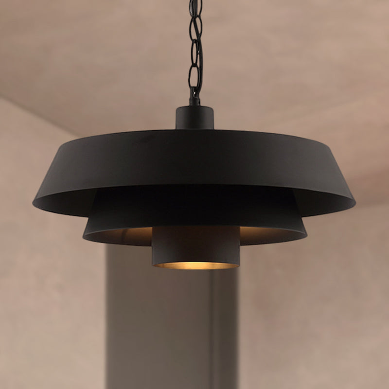 2 Tiers Barn Metal Pendant Lighting Industrial Modern 1 Head Restaurant Hanging Light in Black