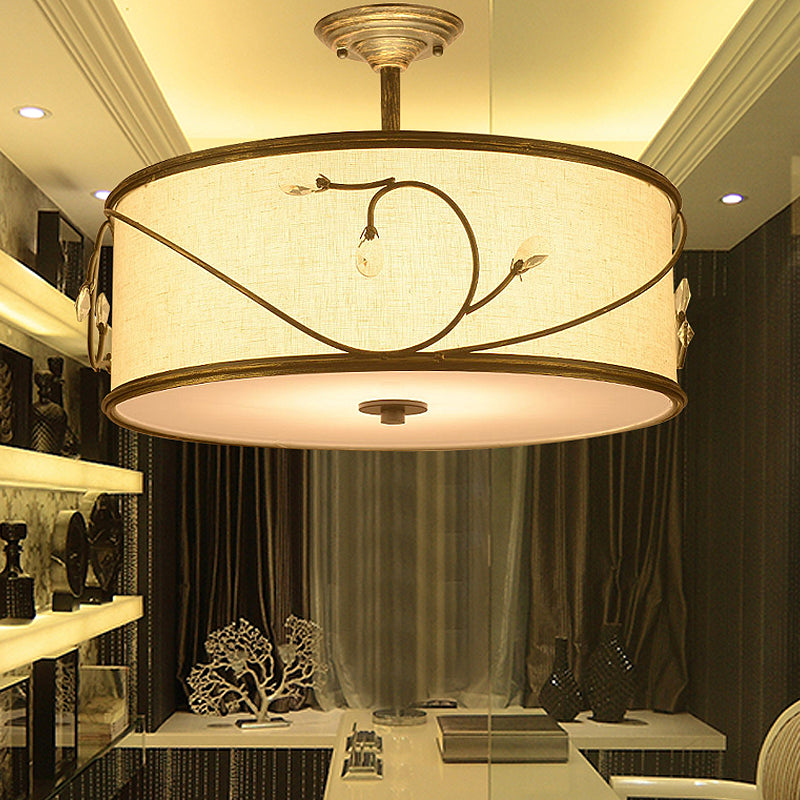 Drum Fabric Semi Mount Lighting Classic 5 Lights Living Room Ceiling Light in Flaxen, 16"/19.5" Wide