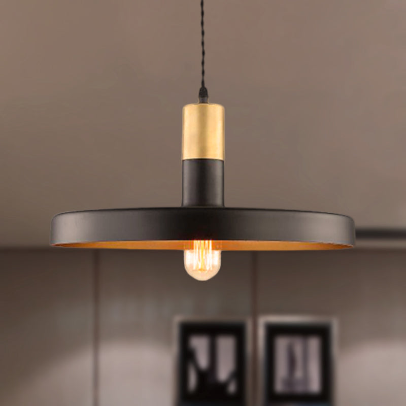 Black Round Shade Pendant Light Modern Stylish Metal 1 Bulb Dining Room Hanging Ceiling Light