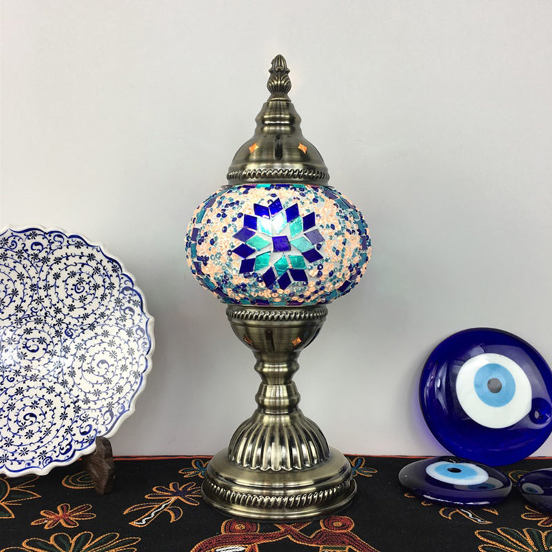 Lampada da tavolo sferica tradizionale blu/verde/fluorescente vetro giallo 1 bulbo soggiorno illuminazione