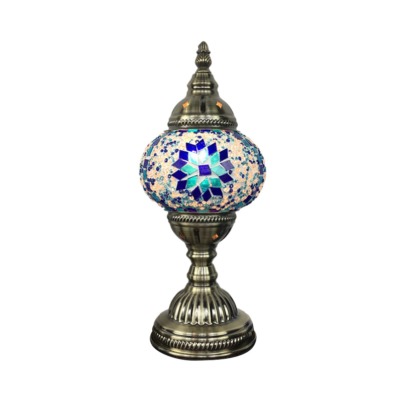 Lampada da tavolo sferica tradizionale blu/verde/fluorescente vetro giallo 1 bulbo soggiorno illuminazione