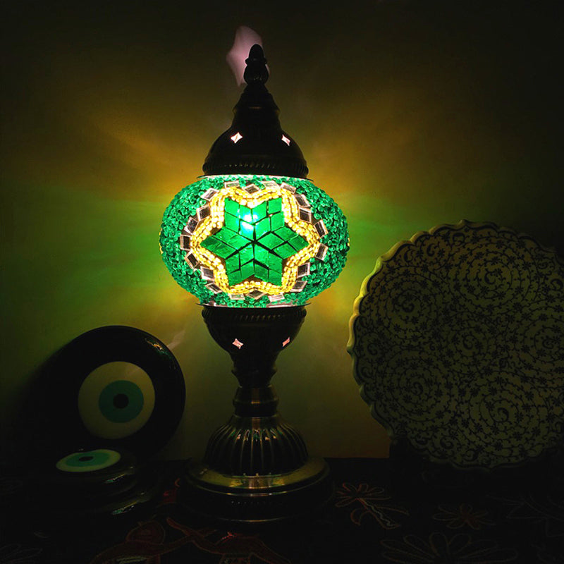 Lampada da tavolo sferica tradizionale blu/verde/fluorescente vetro giallo 1 bulbo soggiorno illuminazione