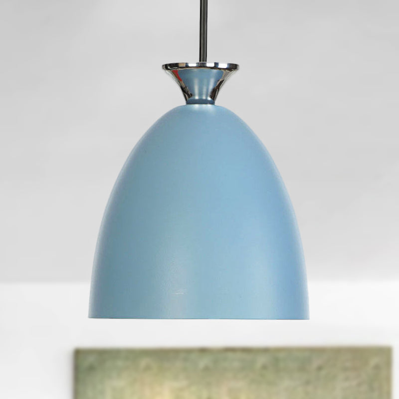 Blue/Gray Domed Hanging Ceiling Light Macaron Metallic 1 Light Bedside Pendant Lamp with Adjustable Cord