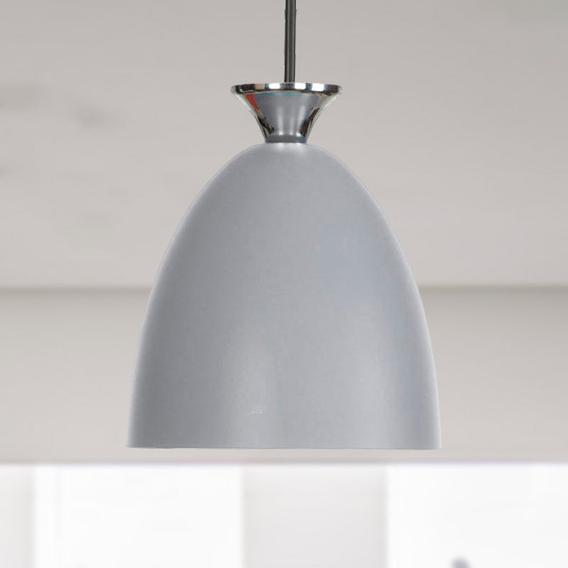 Blue/Gray Domed Hanging Ceiling Light Macaron Metallic 1 Light Bedside Pendant Lamp with Adjustable Cord