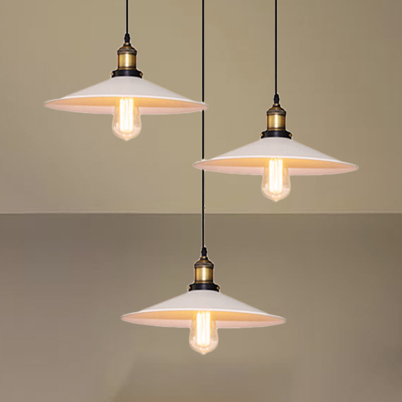 Industrial Saucer Hanging Ceiling Light 3 Lights Metal Pendant Lighting with Linear/Round Canopy in White