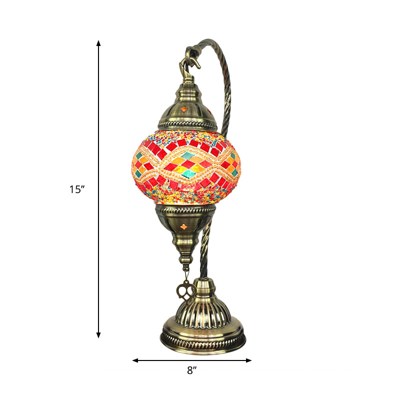 Traditioneller Balltisch Leicht Pfaublau/Wassermelone Rotes Glas 1 Lampenschreibtischlampe mit Metallkrümmungsarm
