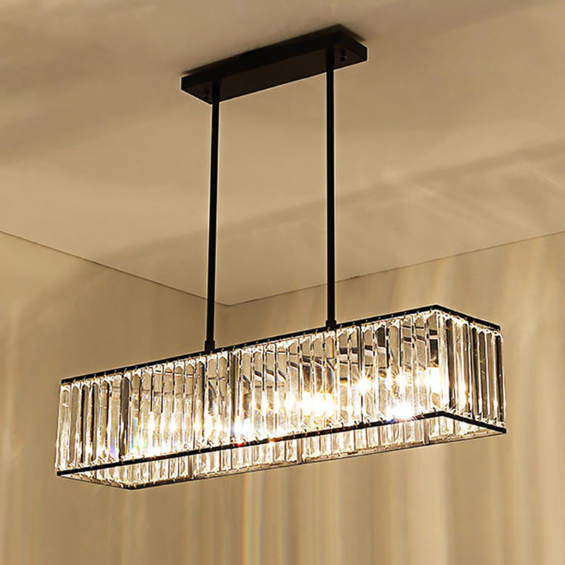 Nordic Rectangle Pendant Chandelier Crystal 3 Heads Hanging Ceiling Light in Bronze