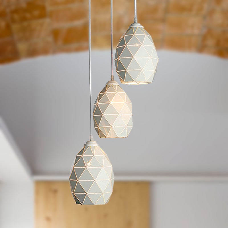 3 Lights Metal Pendant Lighting Modern Style White Geometric Indoor Hanging Ceiling Light, Linear/Round Canopy