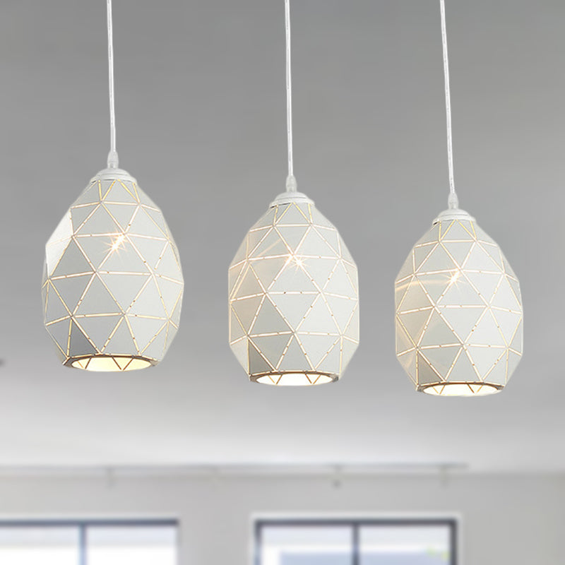3 Lights Metal Pendant Lighting Modern Style White Geometric Indoor Hanging Ceiling Light, Linear/Round Canopy
