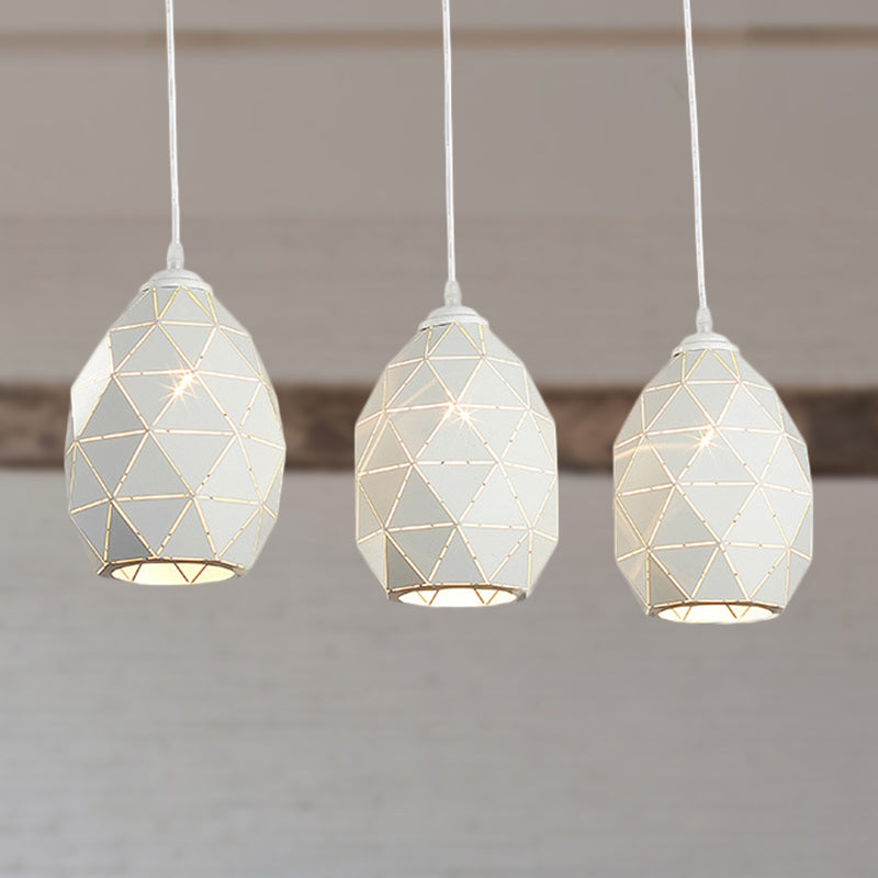 3 Lights Metal Pendant Lighting Modern Style White Geometric Indoor Hanging Ceiling Light, Linear/Round Canopy