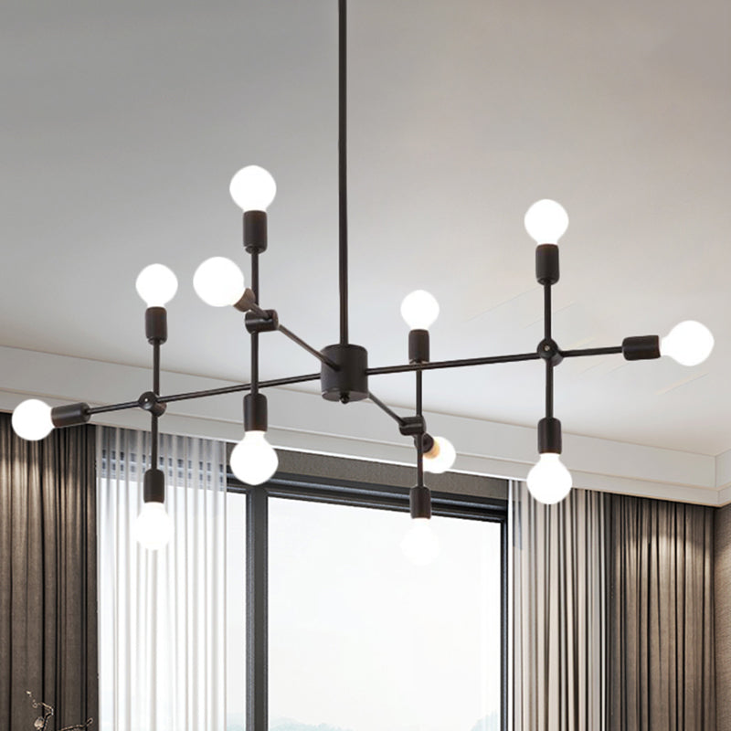Open Bulb Dining Room Chandelier Lamp Industrial Metal 9/12 Lights Black/Brass Pendant Lighting