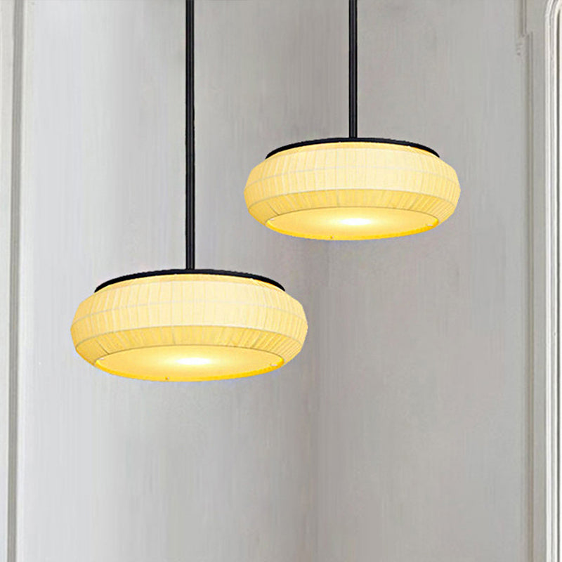 1 Luz de techo colgante con tono redondo de tela clásica iluminación colgante de sala de estar en blanco, 16 "/19.5" de ancho
