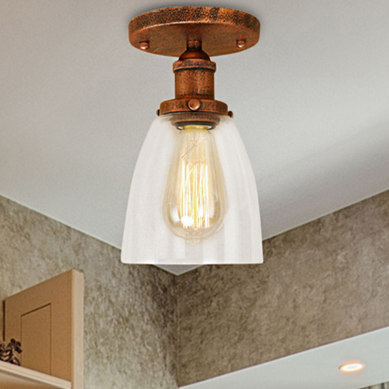 Luminaires de plafond à une ampoule, cône industriel en verre transparent, éclairage semi-encastré en argent/laiton/rouille