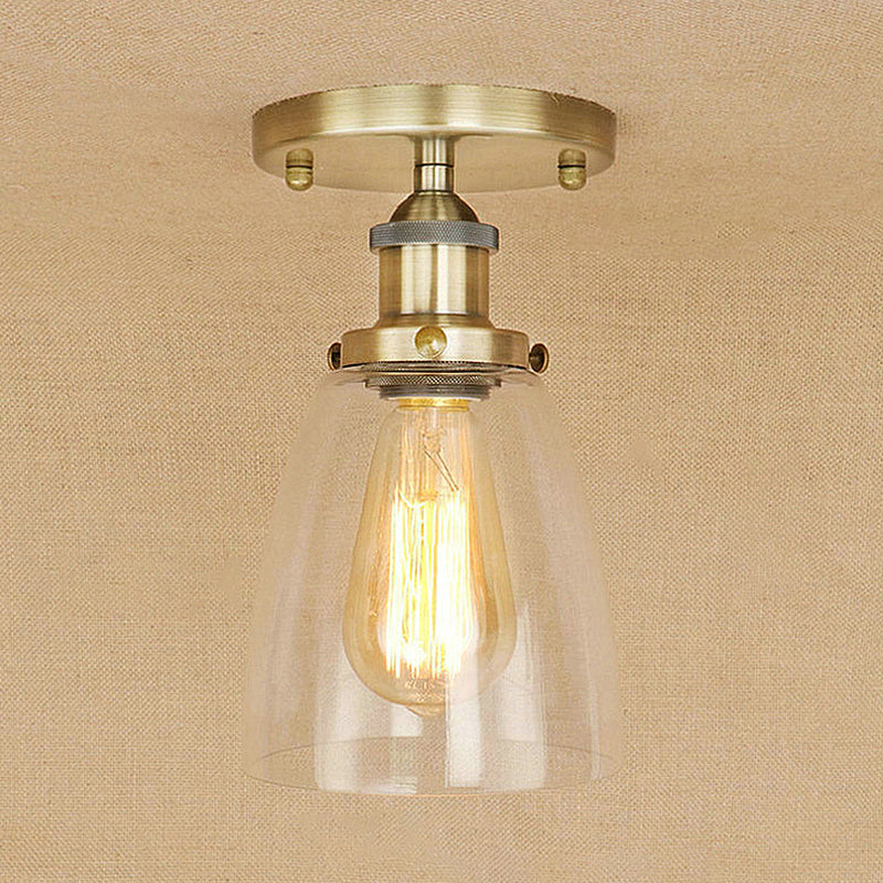Luminaires de plafond à une ampoule, cône industriel en verre transparent, éclairage semi-encastré en argent/laiton/rouille
