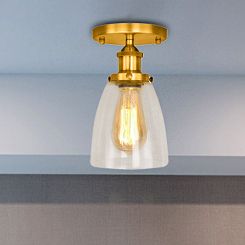 Luminaires de plafond à une ampoule, cône industriel en verre transparent, éclairage semi-encastré en argent/laiton/rouille