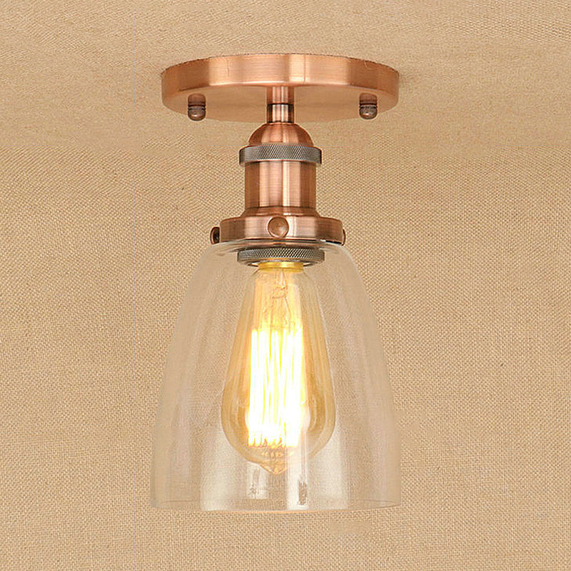 Luminaires de plafond à une ampoule, cône industriel en verre transparent, éclairage semi-encastré en argent/laiton/rouille