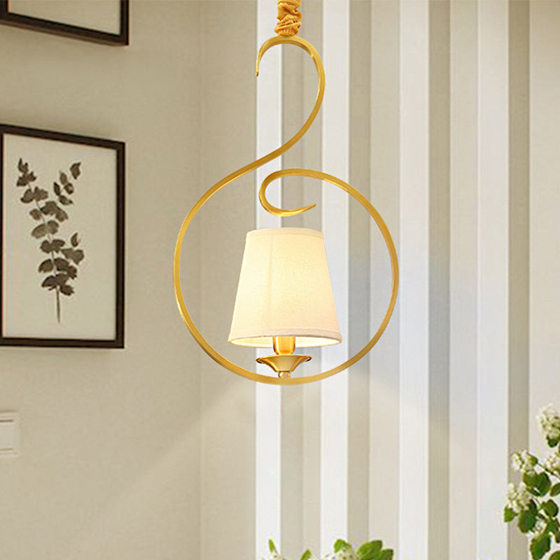 Traditional Cone Hanging Ceiling Light 1 Light Fabric Pendant Lighting in Gold for Living Room