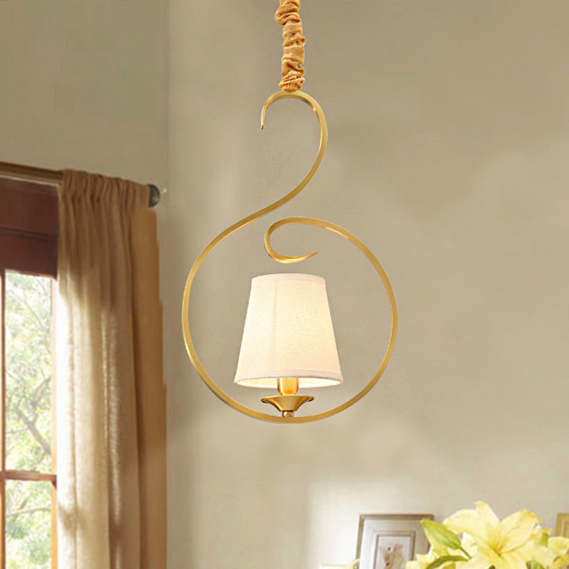 Traditional Cone Hanging Ceiling Light 1 Light Fabric Pendant Lighting in Gold for Living Room
