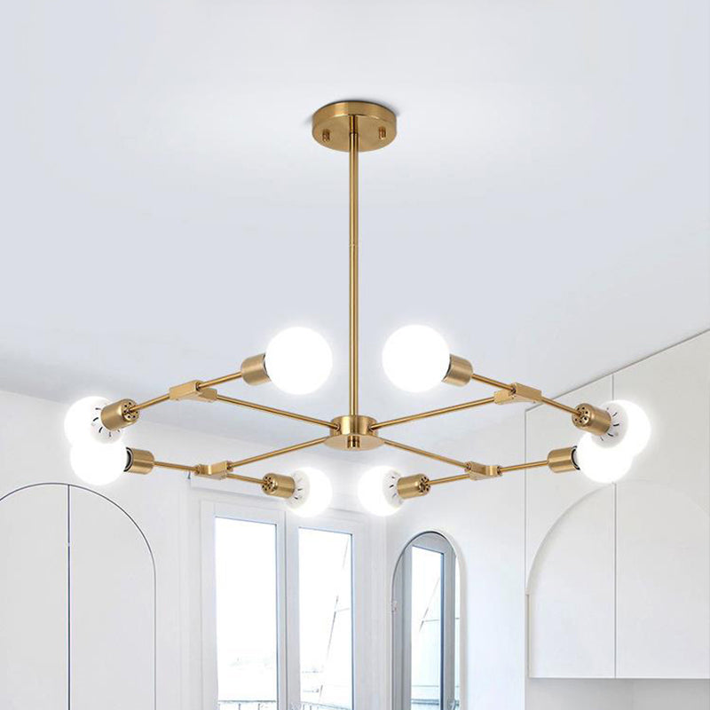 Metallic Black/Gold Chandelier Lighting Bare Bulb 6/8 Lights Industrial Style Ceiling Light Fixture for Bedroom