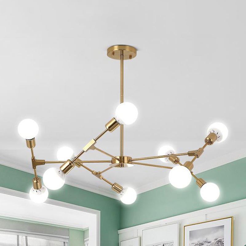 Metallic Black/Gold Chandelier Lighting Bare Bulb 6/8 Lights Industrial Style Ceiling Light Fixture for Bedroom