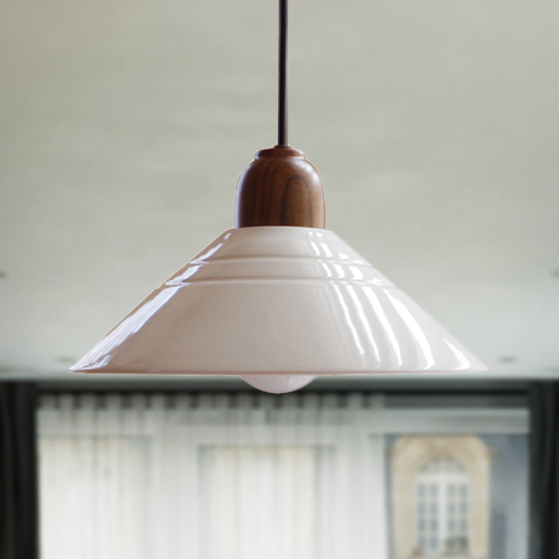 White Conic Pendant Lamp Modern Style Ceramic 1 Light Hanging Light Fixture for Dining Room