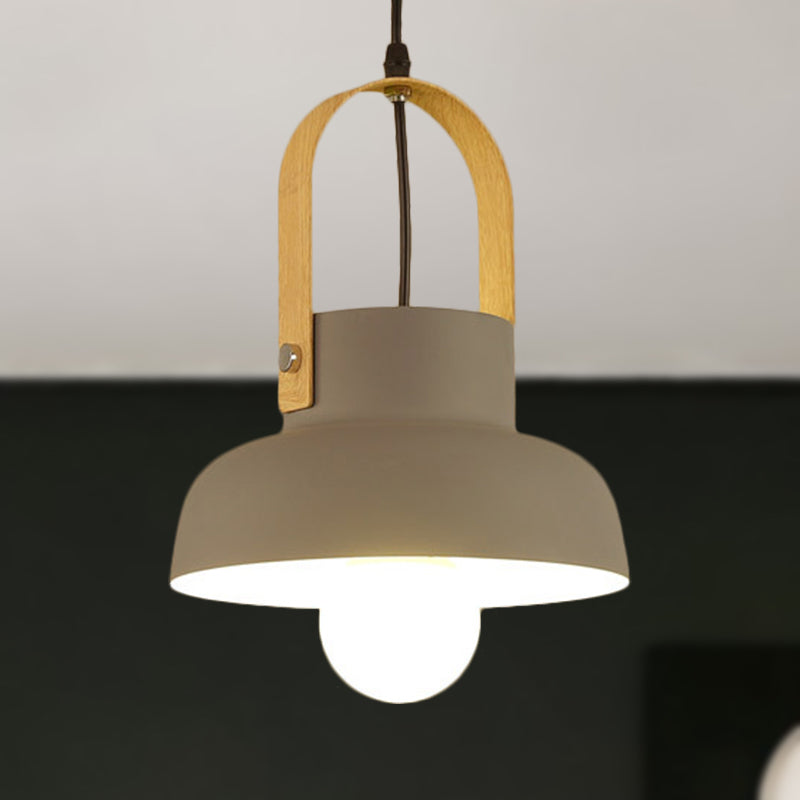 Retro Style Barn Pendant Lamp 1 Light Metal Hanging Ceiling Light with Leather Strap in White/Grey/Black