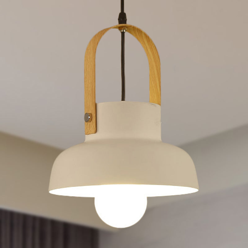 Retro Style Barn Pendant Lamp 1 Light Metal Hanging Ceiling Light with Leather Strap in White/Grey/Black