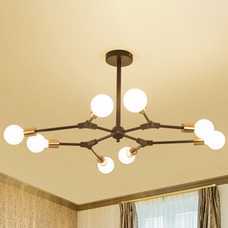 Black Finish Branch Suspension Light Retro Style Metallic 6/8 Lights Bedroom Chandelier Lamp with Open Bulb