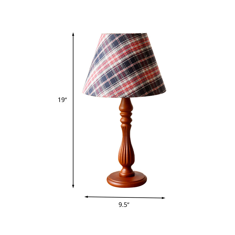 Rood/blauw/groen 1 lichte taakverlichting klassieke stof vat vorm nachttafellamp voor slaapkamer met houten basis