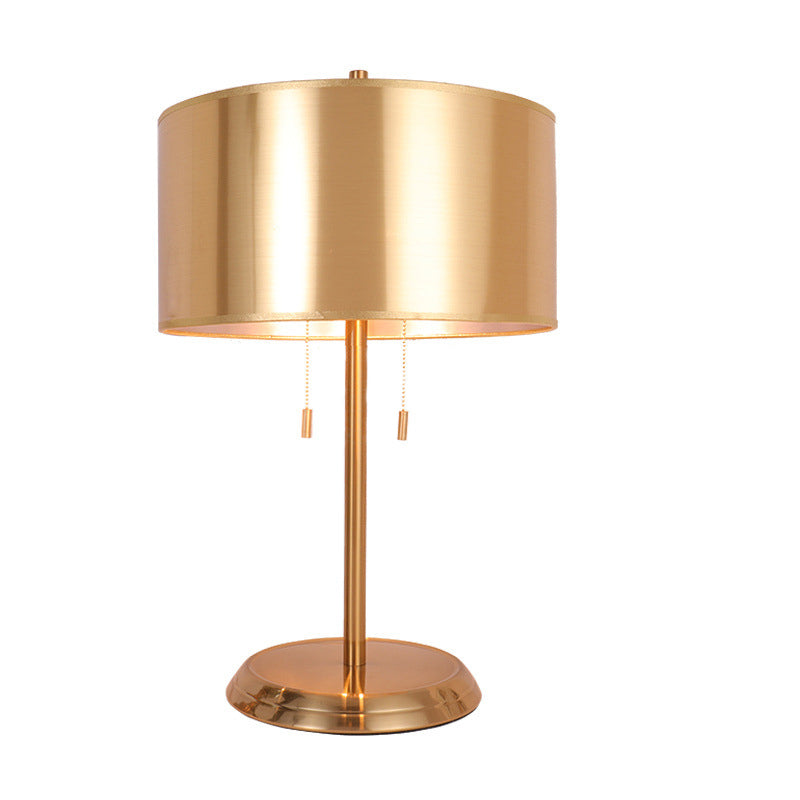 1 Light Drum Desk Lamp Traditional Black/White/Gold Fabric Task Lighting for Bedroom with Metal Base