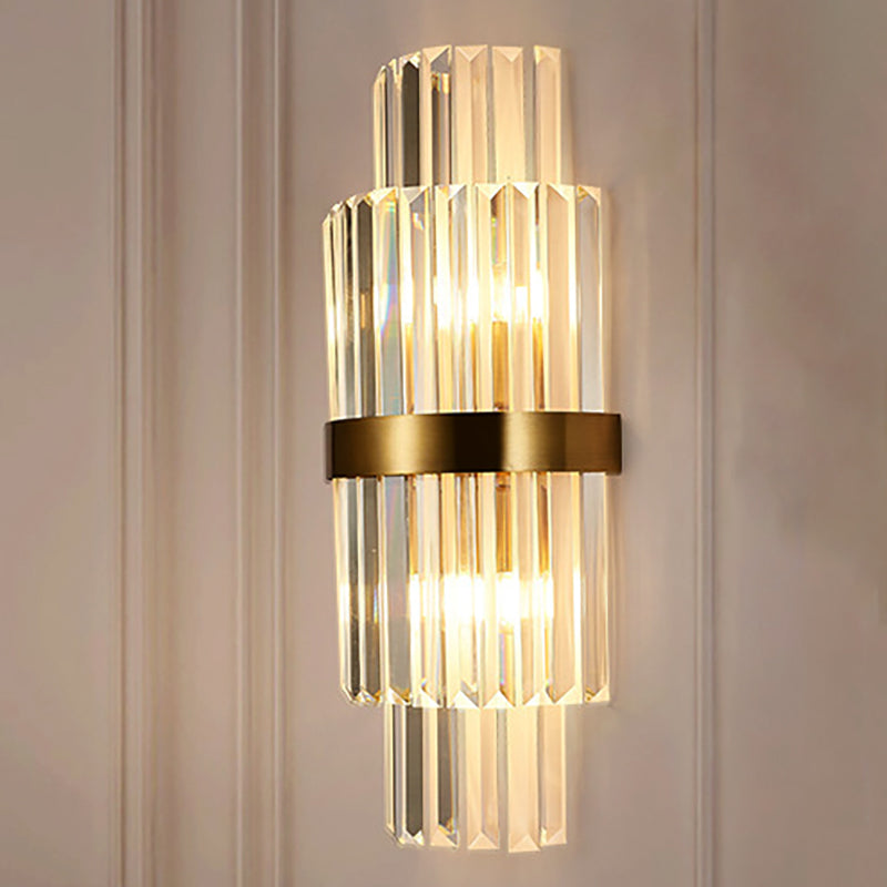 Cilinder Wandverlichting Modernistisch helder kristal 2 Lichten gouden sconce lamp voor woonkamer, 18 "/21,5" Hoogte