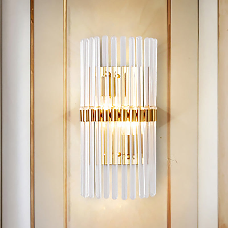 Cylinder Clear Crystal Sconce Lighting Modernism Stylish 2 Lights Gold Finish Wall Light for Living Room