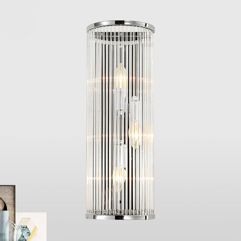 3 Lights Bedroom Wall Sconce Fixture Modernist Style Chrome Finish Wall Light with Cylinder Clear Crystal Shade
