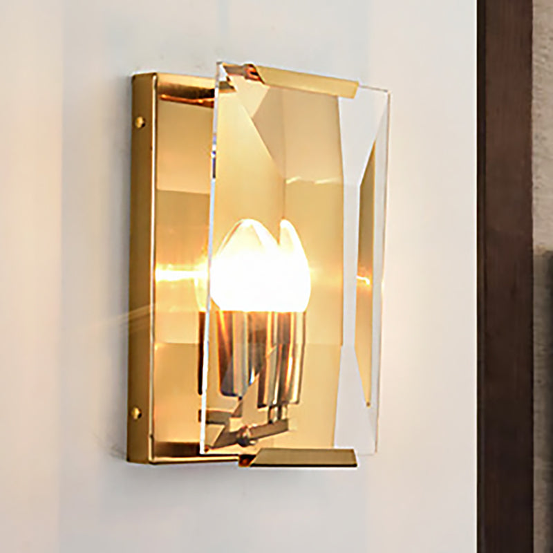 Black/Brass Finish Rectangular Sconce Light Modernism Style 1 Bulb Metal Wall Mount Light with Clear Faceted Crystal