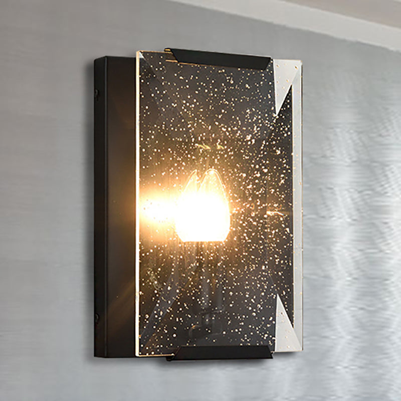 Black/Brass Finish Rectangular Sconce Light Modernism Style 1 Bulb Metal Wall Mount Light with Clear Faceted Crystal
