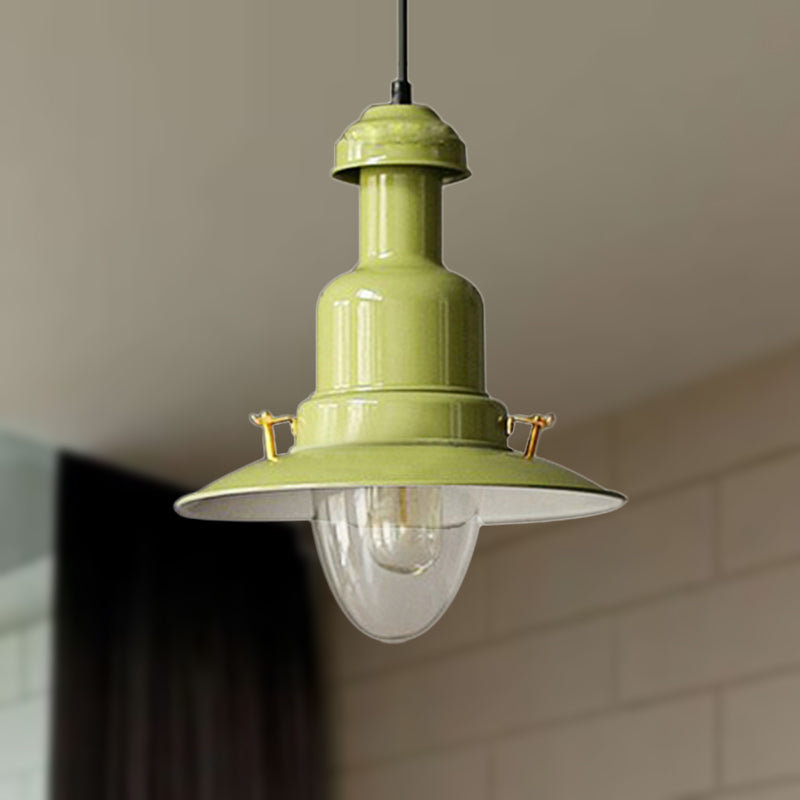 Industrial Stylish Saucer Ceiling Fixture 1 Light Metallic Pendant Lighting in Blue/Sky Blue/Yellow for Living Room