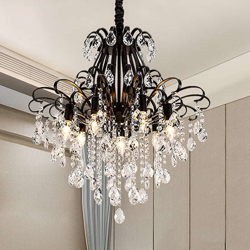 Lampadario lampadario Crystal Light Light Vintage 3/7 Luci Black Afmea appennata con bracci curvi