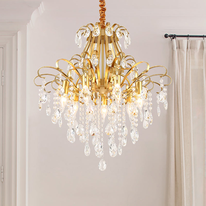 Éclairage de suspension de bras incurvé or moderne 3/7 lumières Crystal Drip lustre luminaire pour le salon