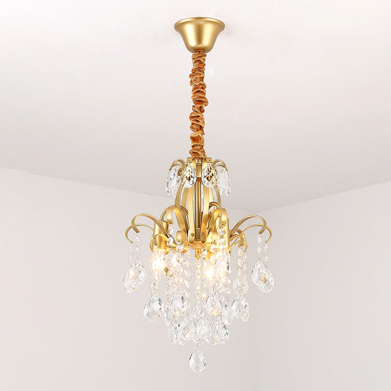 Éclairage de suspension de bras incurvé or moderne 3/7 lumières Crystal Drip lustre luminaire pour le salon