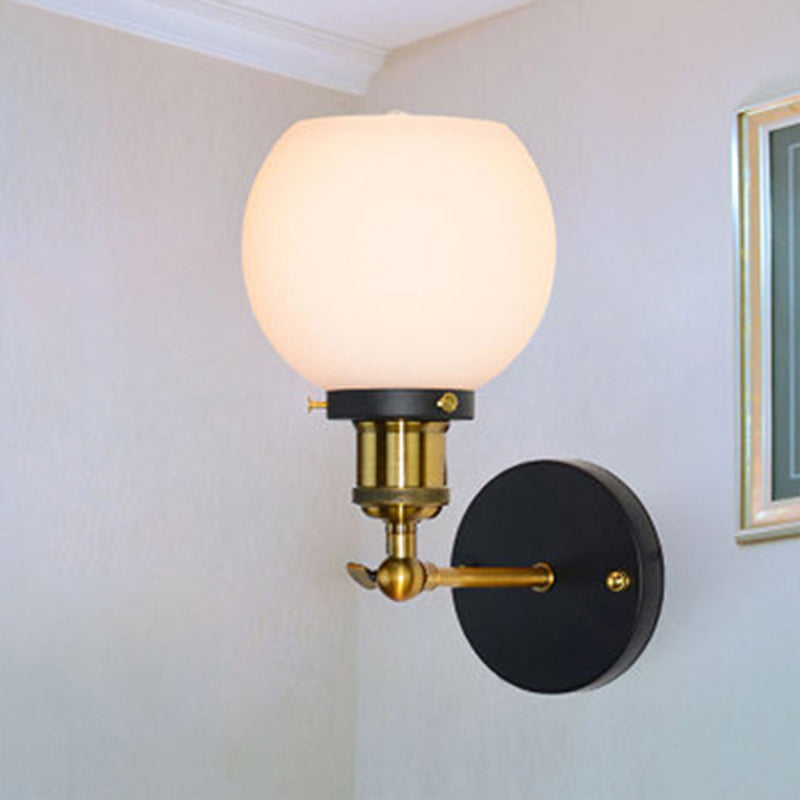 Bubble White Glass Wall Hanging Light Industrial Single Bulb Bedroom Sconce Lamp in Brass