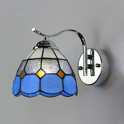 Tiffany Style Tapered Wall Light with Square/Gem Pattern Stained Glass 1 Light Wall Sconce Lighting in Blue