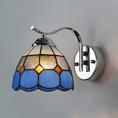 Tiffany Style Tapered Wall Light with Square/Gem Pattern Stained Glass 1 Light Wall Sconce Lighting in Blue