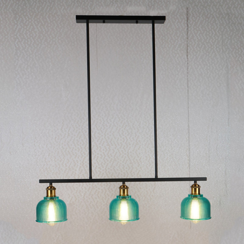 Black 3-Light Pendant Lighting Industrial Red/Yellow/Blue Glass Bowl Island Lamp