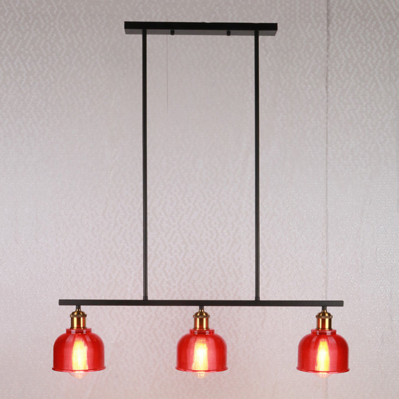 Black 3-Light Pendant Lighting Industrial Red/Yellow/Blue Glass Bowl Island Lamp