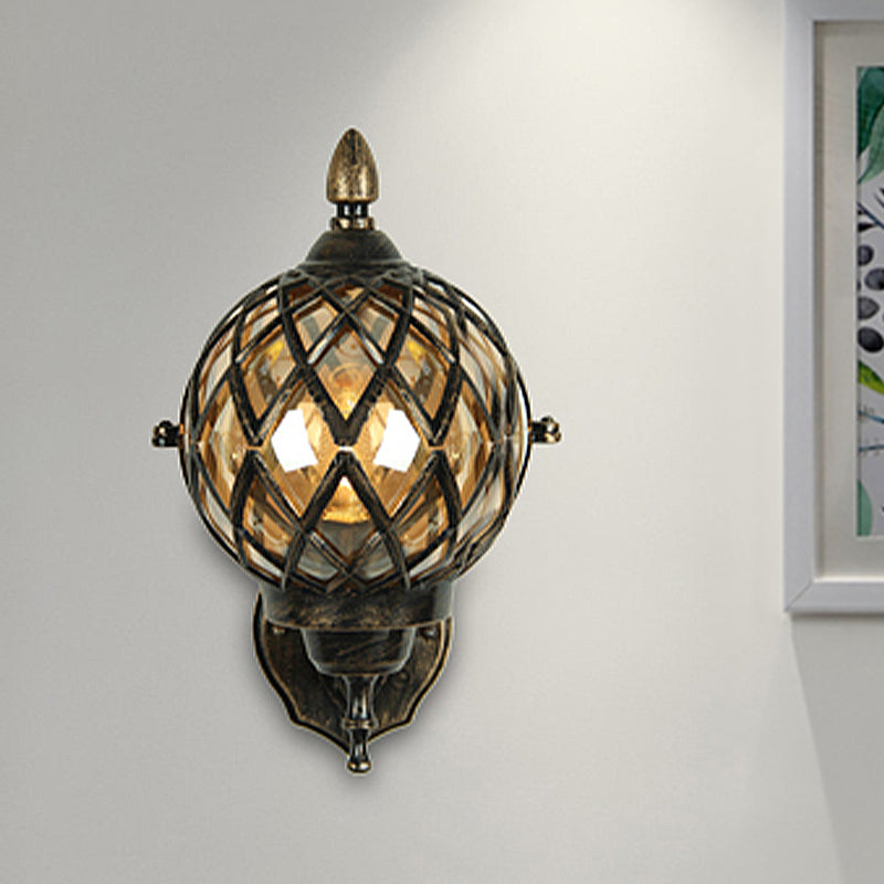 1 Leichte Bernsteinglas Wandleuchte Licht Industrial Black Globe Esszimmer Beleuchtung mit Käfig